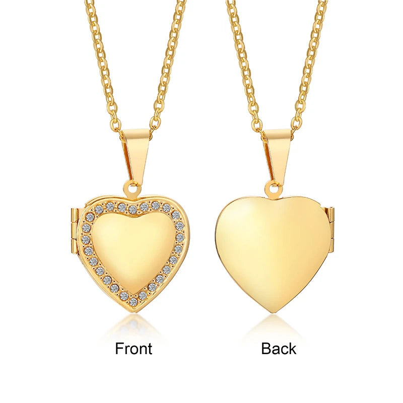 Light Heart Locket Pendants for Women Men Openable Photo Frame Glossy Stainless Steel Necklaces Family Love Collar