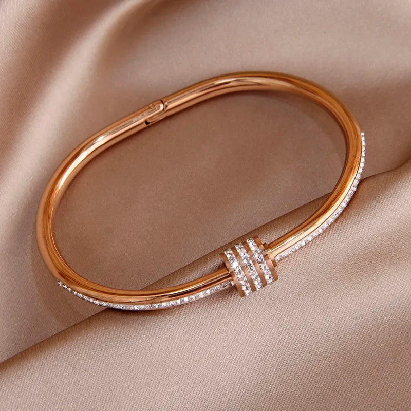 316L Stainless Steel 18K PVD Plated Beads Cross Bangles for Women Fashion Brand Jewelry Golden Flower Bangles Party Accessories