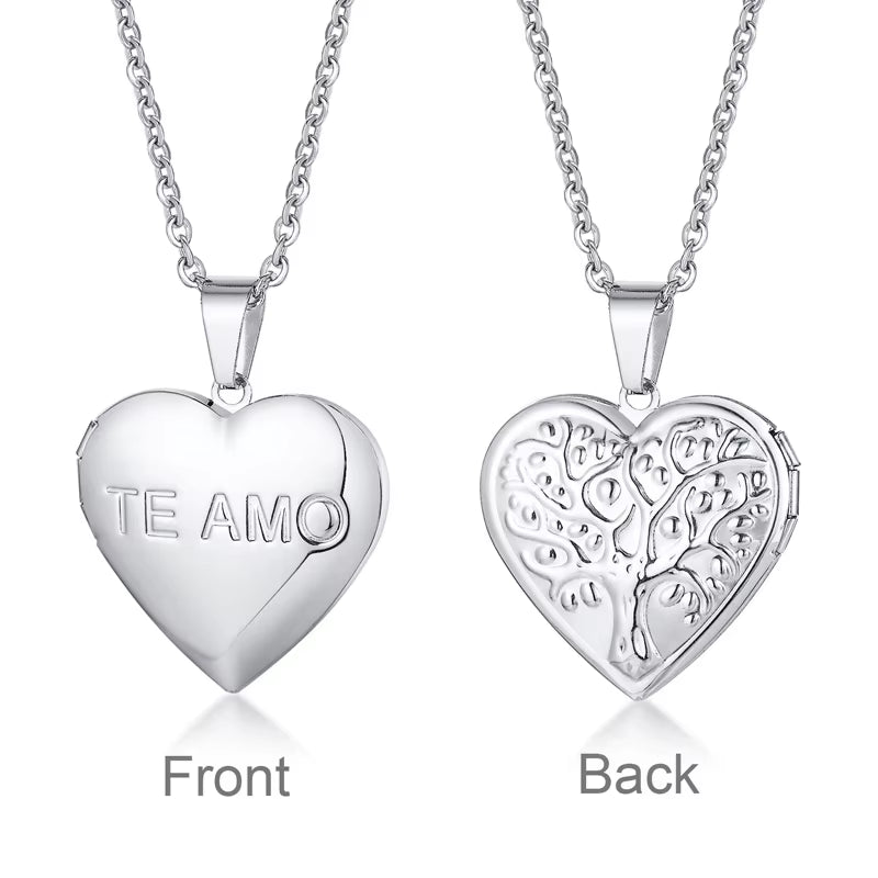 Light Heart Locket Pendants for Women Men Openable Photo Frame Glossy Stainless Steel Necklaces Family Love Collar