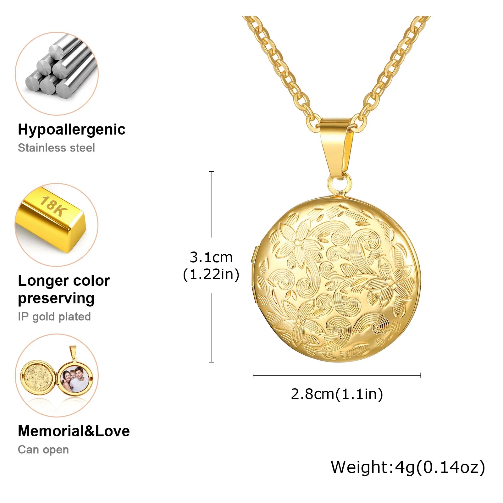 Light Heart Locket Pendants for Women Men Openable Photo Frame Glossy Stainless Steel Necklaces Family Love Collar