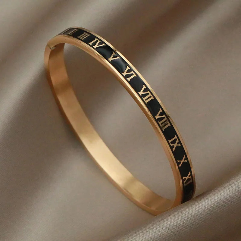 316L Stainless Steel 18K PVD Plated Beads Cross Bangles for Women Fashion Brand Jewelry Golden Flower Bangles Party Accessories