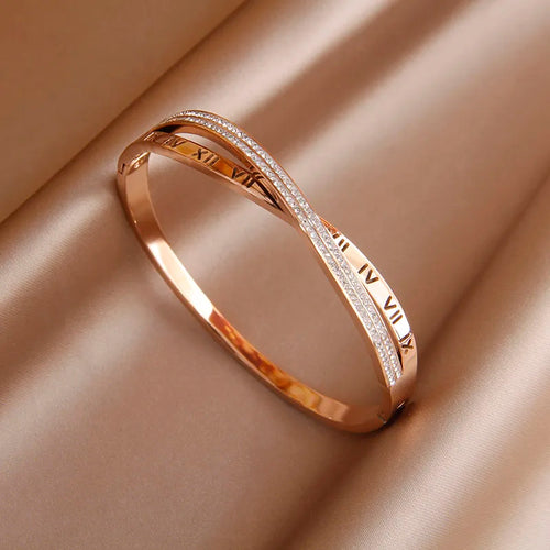316L Stainless Steel 18K PVD Plated Beads Cross Bangles for Women Fashion Brand Jewelry Golden Flower Bangles Party Accessories