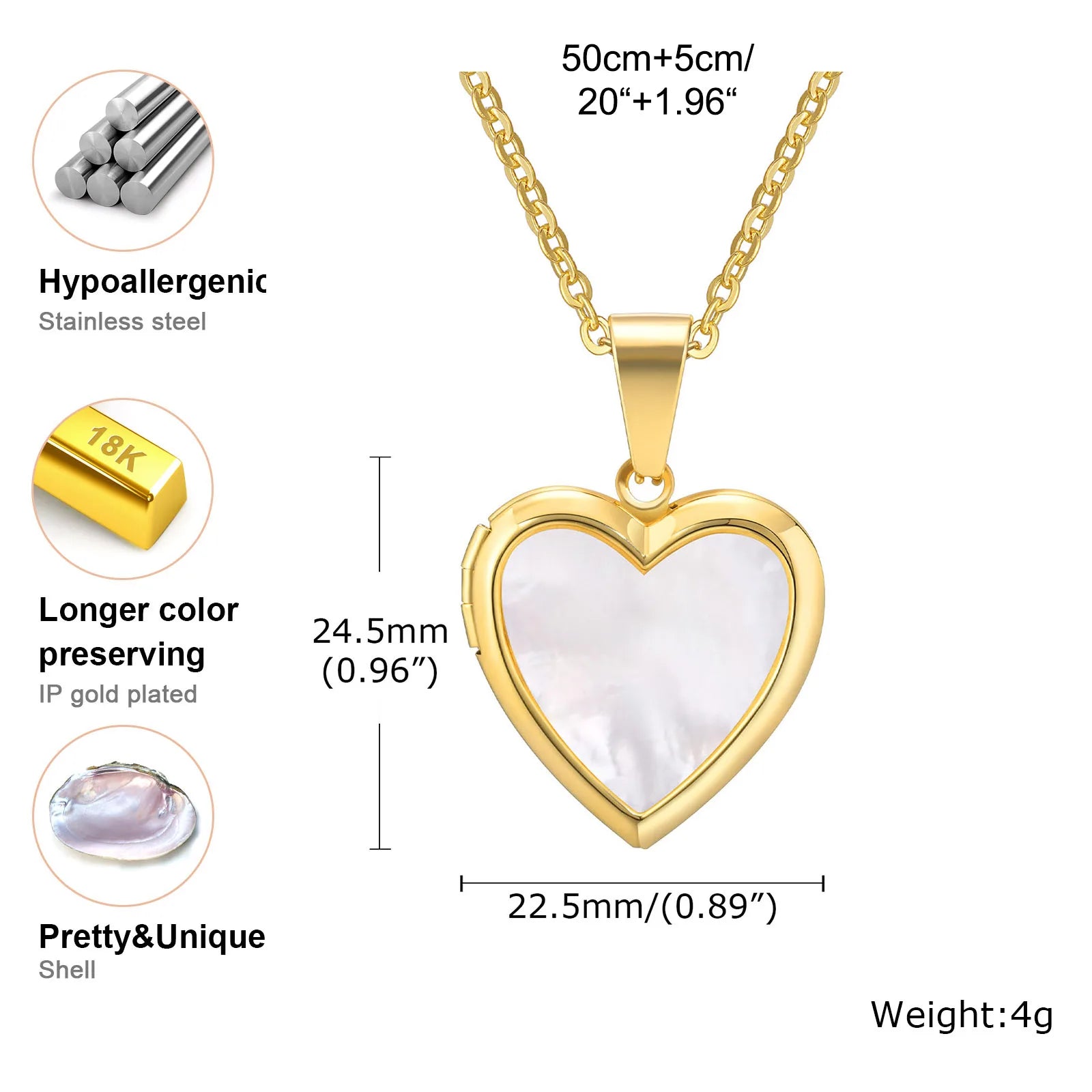 Light Heart Locket Pendants for Women Men Openable Photo Frame Glossy Stainless Steel Necklaces Family Love Collar