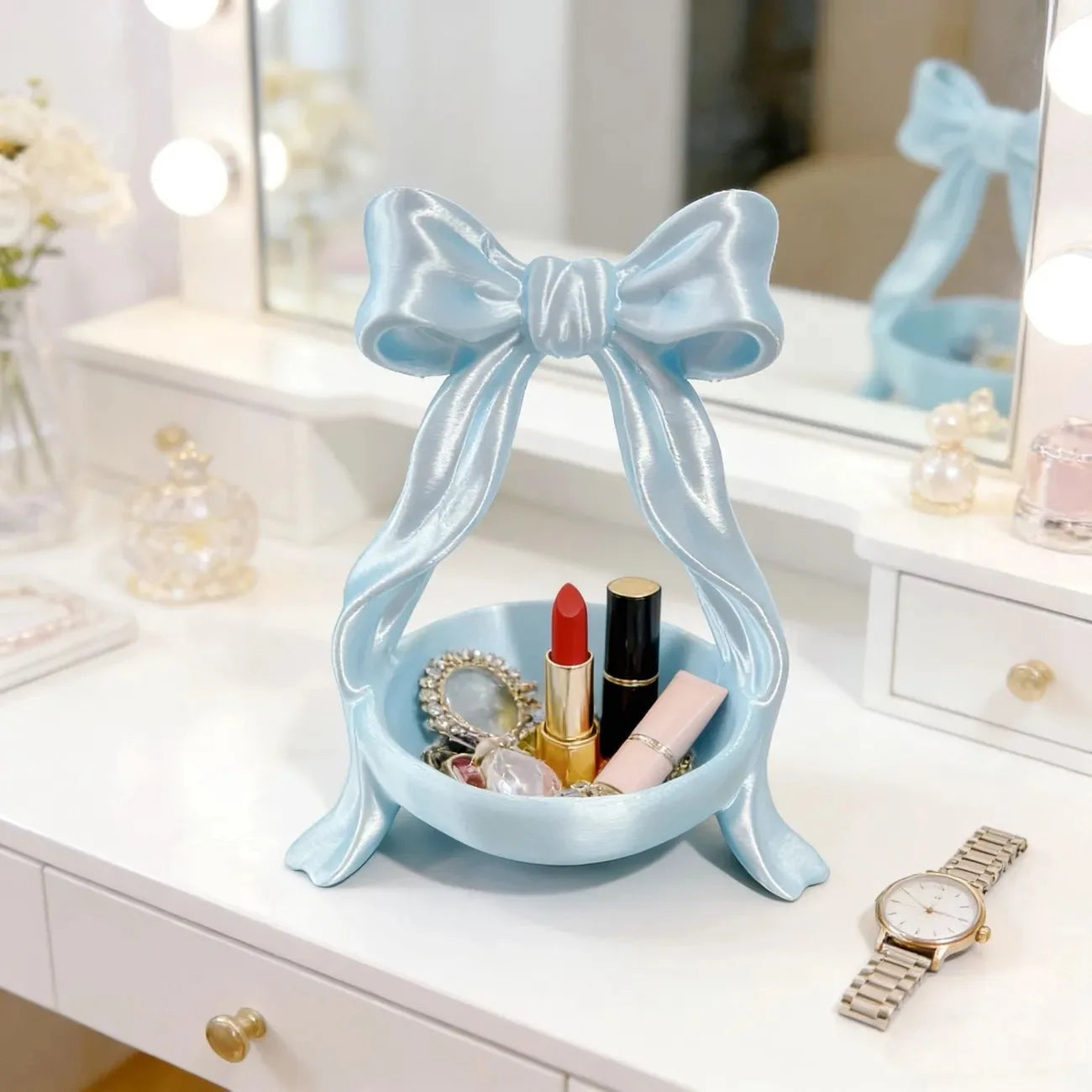 3D Printing Bow-Shaped Storage Tray INS Lolita-Style Princess Dress Makeup Brush Pen Holder Desktop Cosmetic Jewelry Storage Box