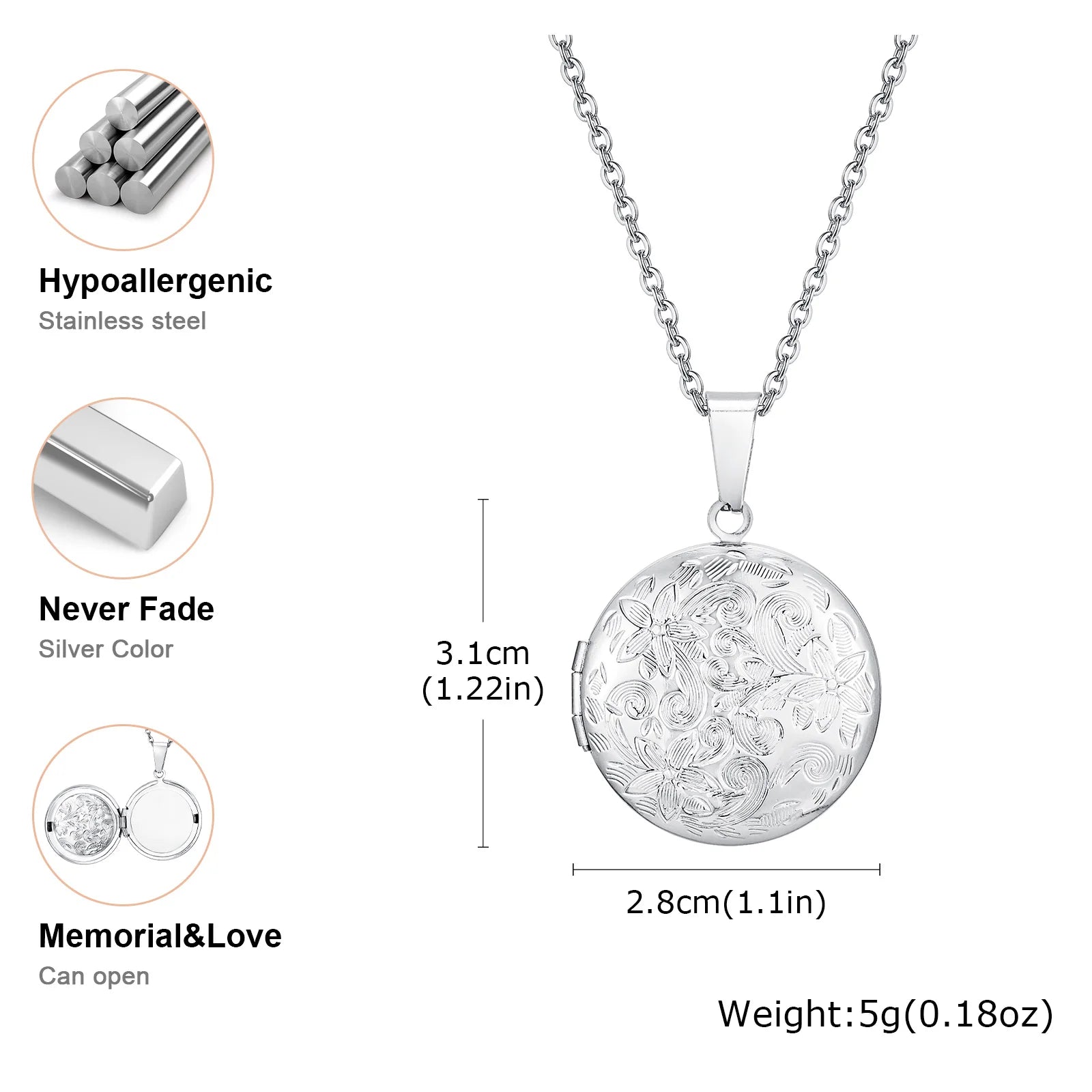 Light Heart Locket Pendants for Women Men Openable Photo Frame Glossy Stainless Steel Necklaces Family Love Collar