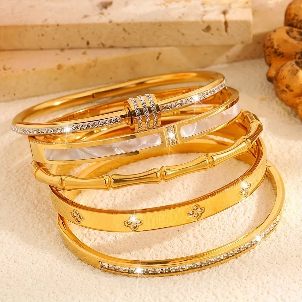 Classic Women'S Stainless Steel Bracelets Multiple Gold Color Non-Fading Bangles Fashion Jewelry Accessory Gift