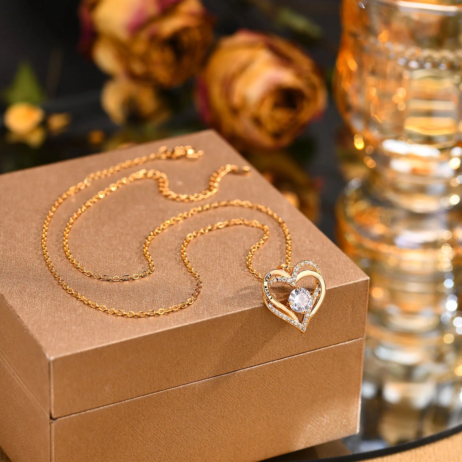 Heart Woman Necklace Birthstone Heart I Love You Jewelry for Wedding Birthday Party Mom Girlfriend Valentine'S Day Gift