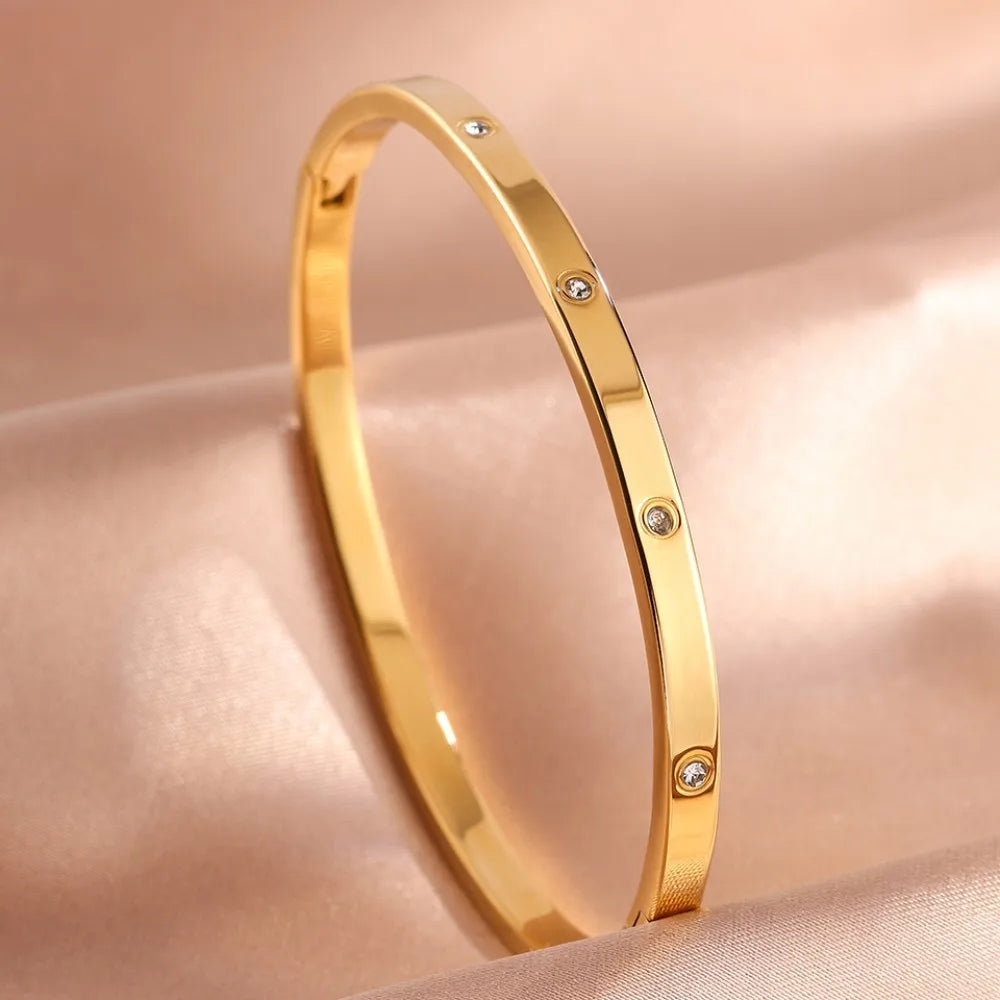 Classic Women'S Stainless Steel Bracelets Multiple Gold Color Non-Fading Bangles Fashion Jewelry Accessory Gift