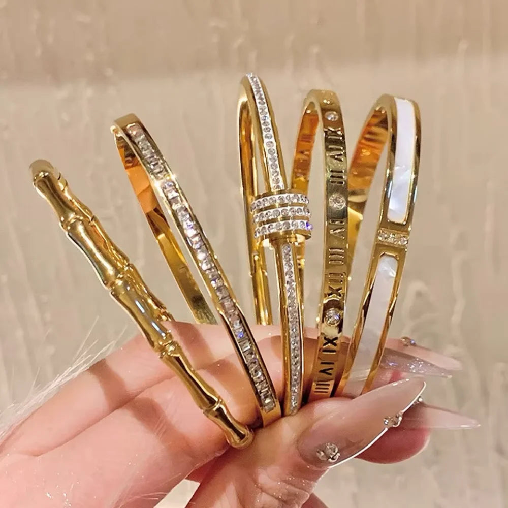 Classic Women'S Stainless Steel Bracelets Multiple Gold Color Non-Fading Bangles Fashion Jewelry Accessory Gift