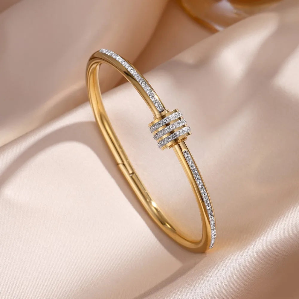 Classic Women'S Stainless Steel Bracelets Multiple Gold Color Non-Fading Bangles Fashion Jewelry Accessory Gift