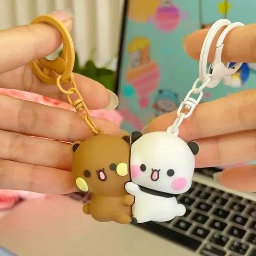 、、Cartoon Panda Bubu Dudu Magnetic Keychain Cute Backpack Pendant with Toy Figures Couple Accessories Ideal Fantasy Themed Gift
