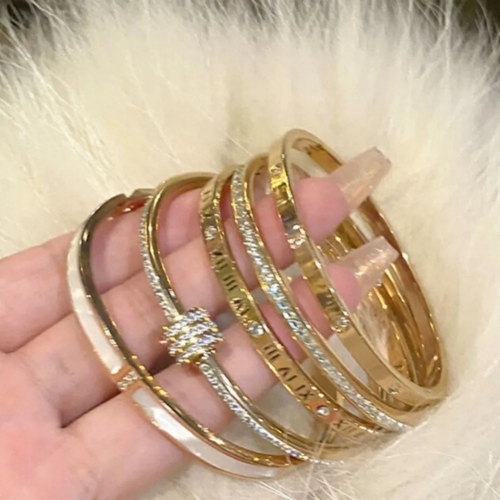 Classic Women'S Stainless Steel Bracelets Multiple Gold Color Non-Fading Bangles Fashion Jewelry Accessory Gift