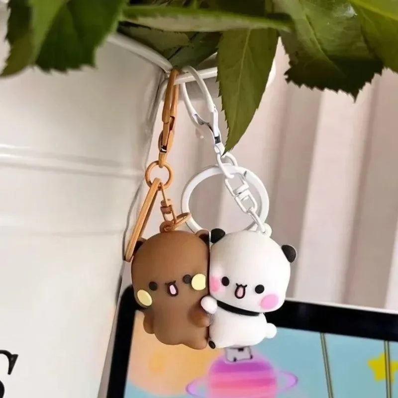、、Cartoon Panda Bubu Dudu Magnetic Keychain Cute Backpack Pendant with Toy Figures Couple Accessories Ideal Fantasy Themed Gift