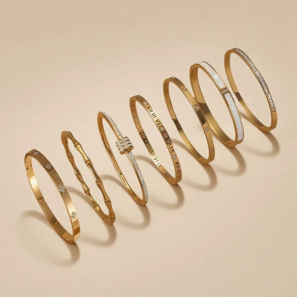 Classic Women'S Stainless Steel Bracelets Multiple Gold Color Non-Fading Bangles Fashion Jewelry Accessory Gift