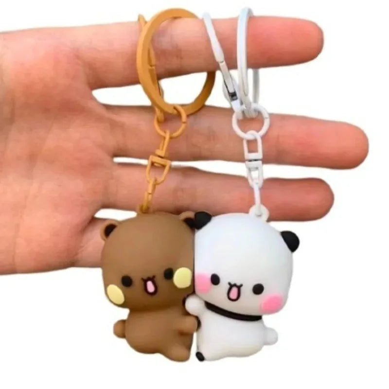 、、Cartoon Panda Bubu Dudu Magnetic Keychain Cute Backpack Pendant with Toy Figures Couple Accessories Ideal Fantasy Themed Gift