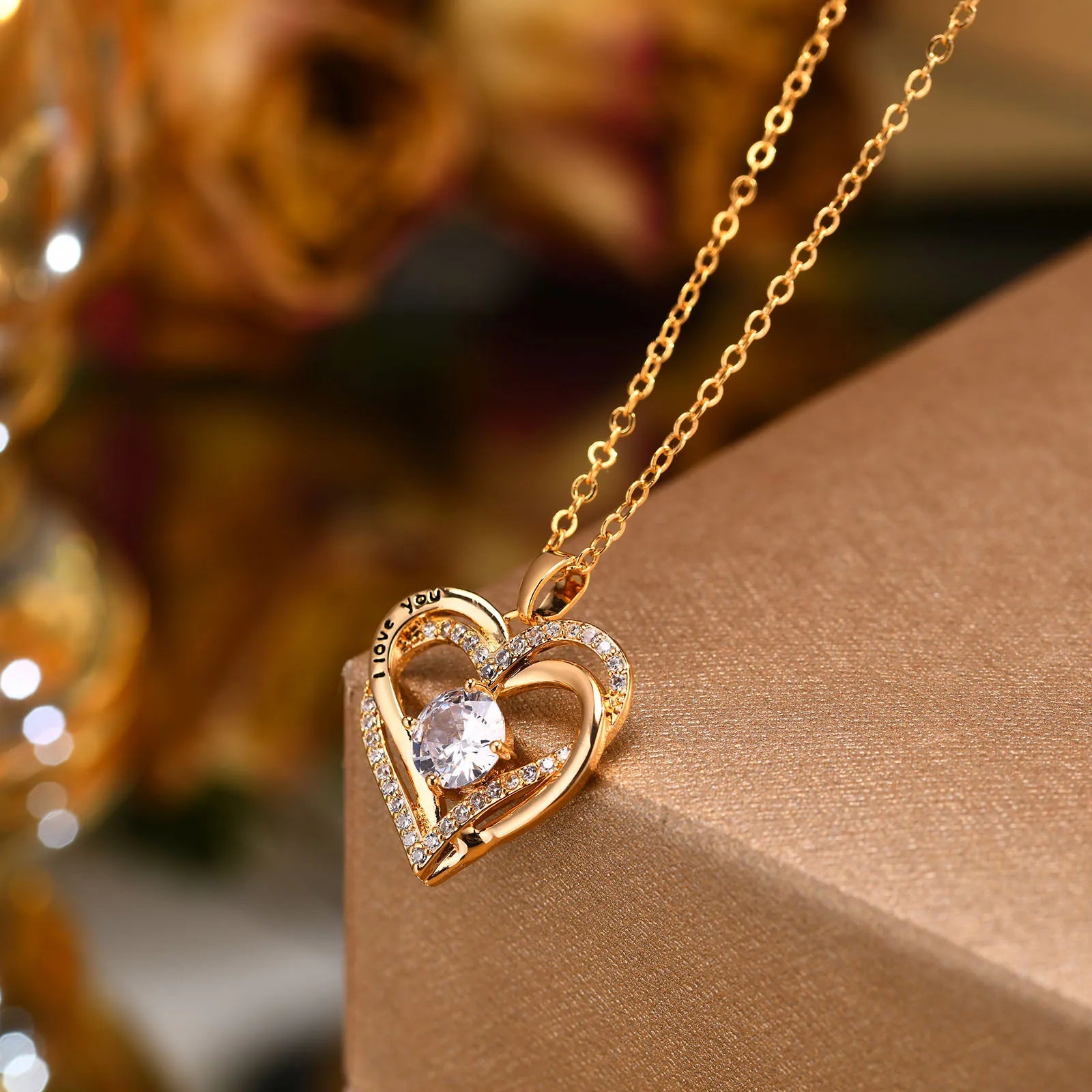 Heart Woman Necklace Birthstone Heart I Love You Jewelry for Wedding Birthday Party Mom Girlfriend Valentine'S Day Gift