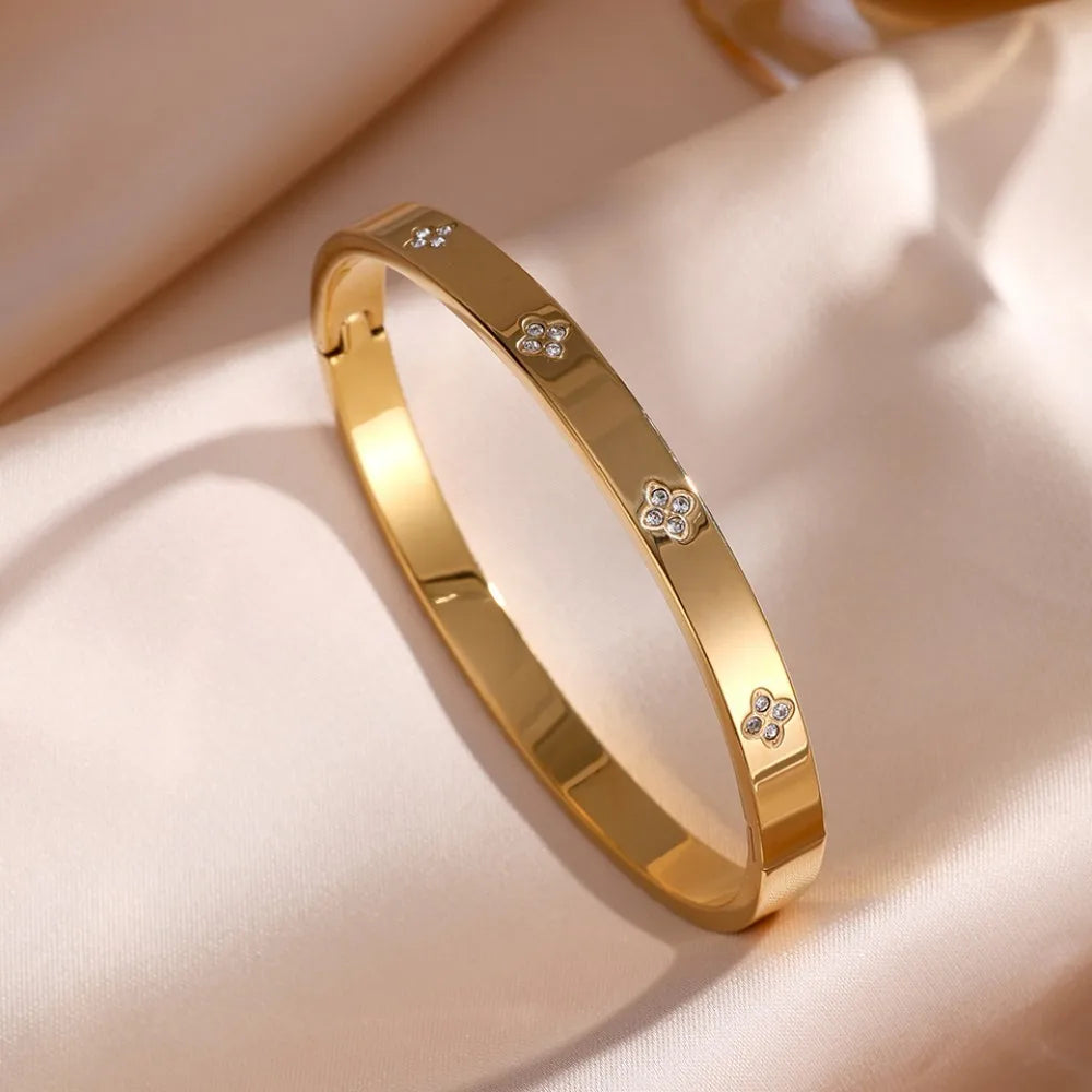 Classic Women'S Stainless Steel Bracelets Multiple Gold Color Non-Fading Bangles Fashion Jewelry Accessory Gift