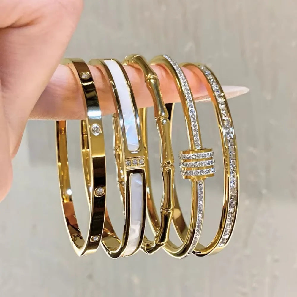 Classic Women'S Stainless Steel Bracelets Multiple Gold Color Non-Fading Bangles Fashion Jewelry Accessory Gift