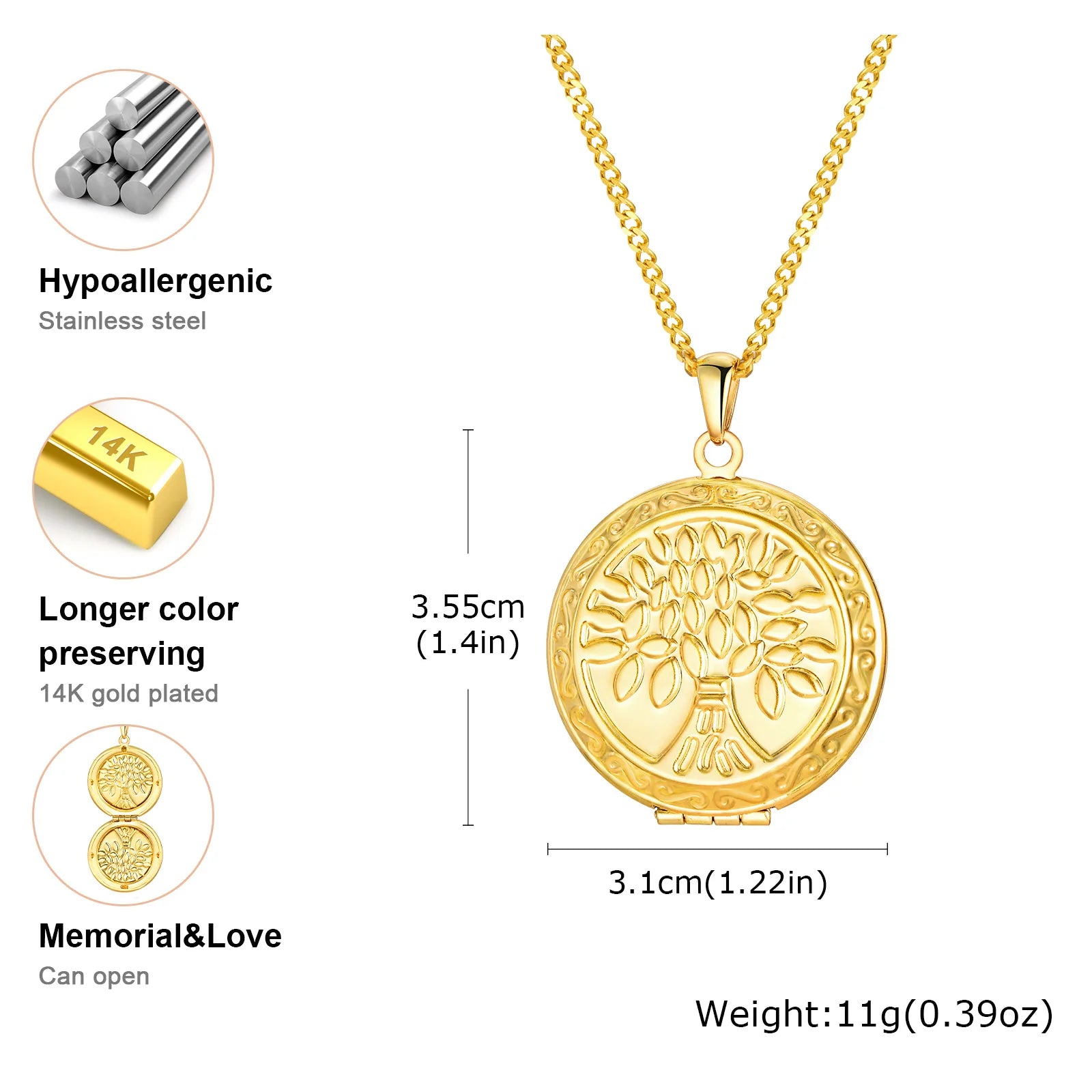 Light Heart Locket Pendants for Women Men Openable Photo Frame Glossy Stainless Steel Necklaces Family Love Collar