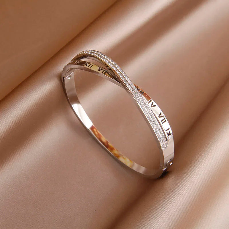 316L Stainless Steel 18K PVD Plated Beads Cross Bangles for Women Fashion Brand Jewelry Golden Flower Bangles Party Accessories