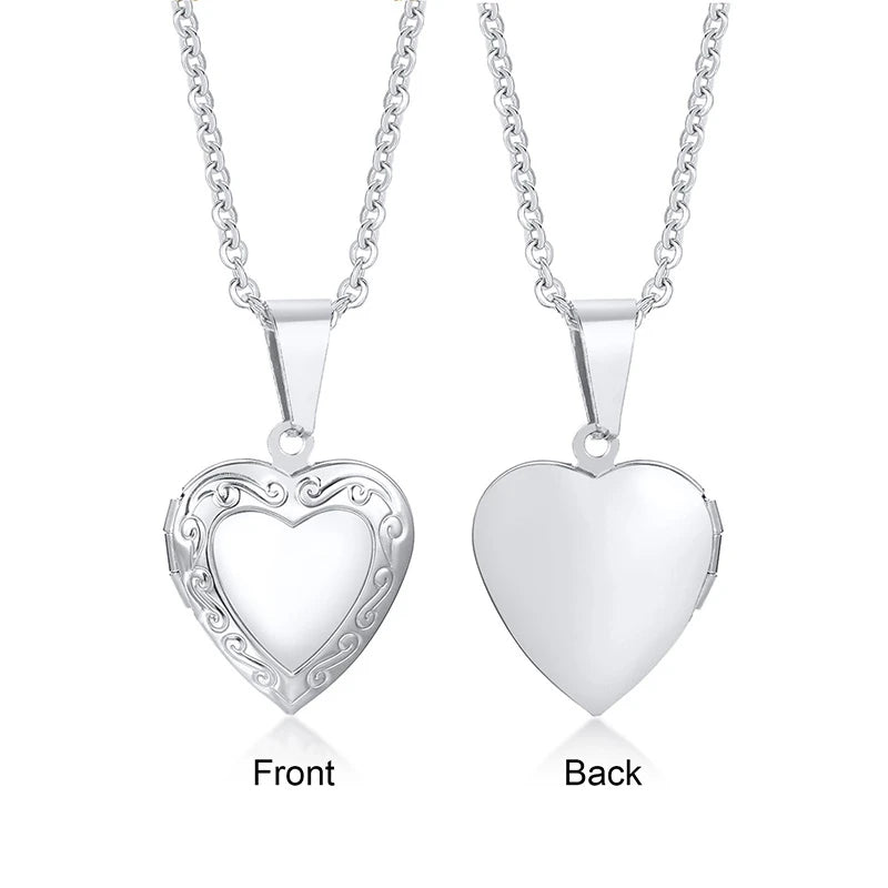 Light Heart Locket Pendants for Women Men Openable Photo Frame Glossy Stainless Steel Necklaces Family Love Collar