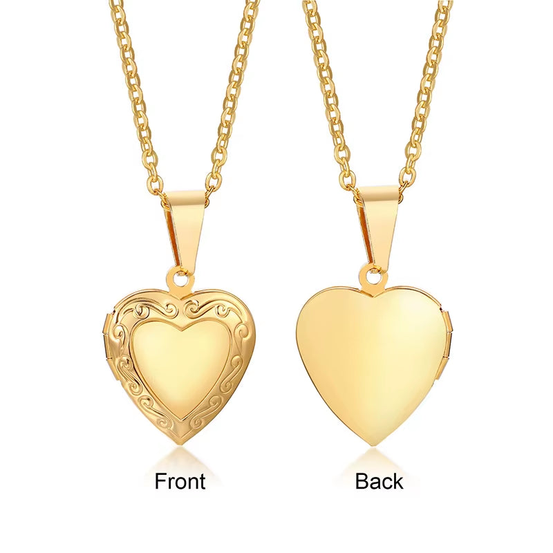 Light Heart Locket Pendants for Women Men Openable Photo Frame Glossy Stainless Steel Necklaces Family Love Collar