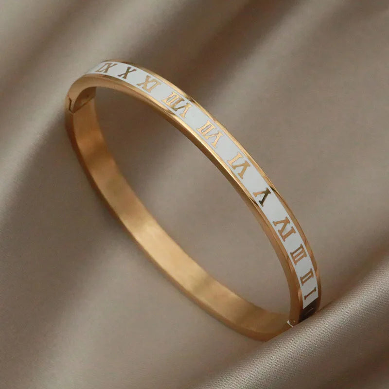316L Stainless Steel 18K PVD Plated Beads Cross Bangles for Women Fashion Brand Jewelry Golden Flower Bangles Party Accessories