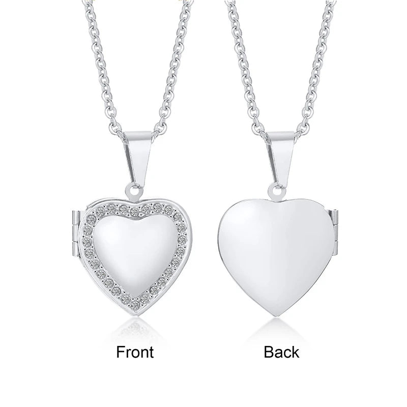 Light Heart Locket Pendants for Women Men Openable Photo Frame Glossy Stainless Steel Necklaces Family Love Collar