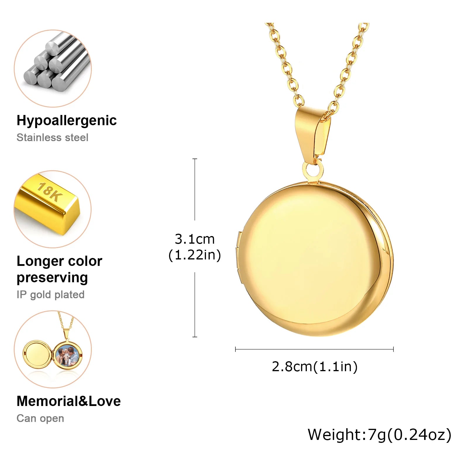 Light Heart Locket Pendants for Women Men Openable Photo Frame Glossy Stainless Steel Necklaces Family Love Collar