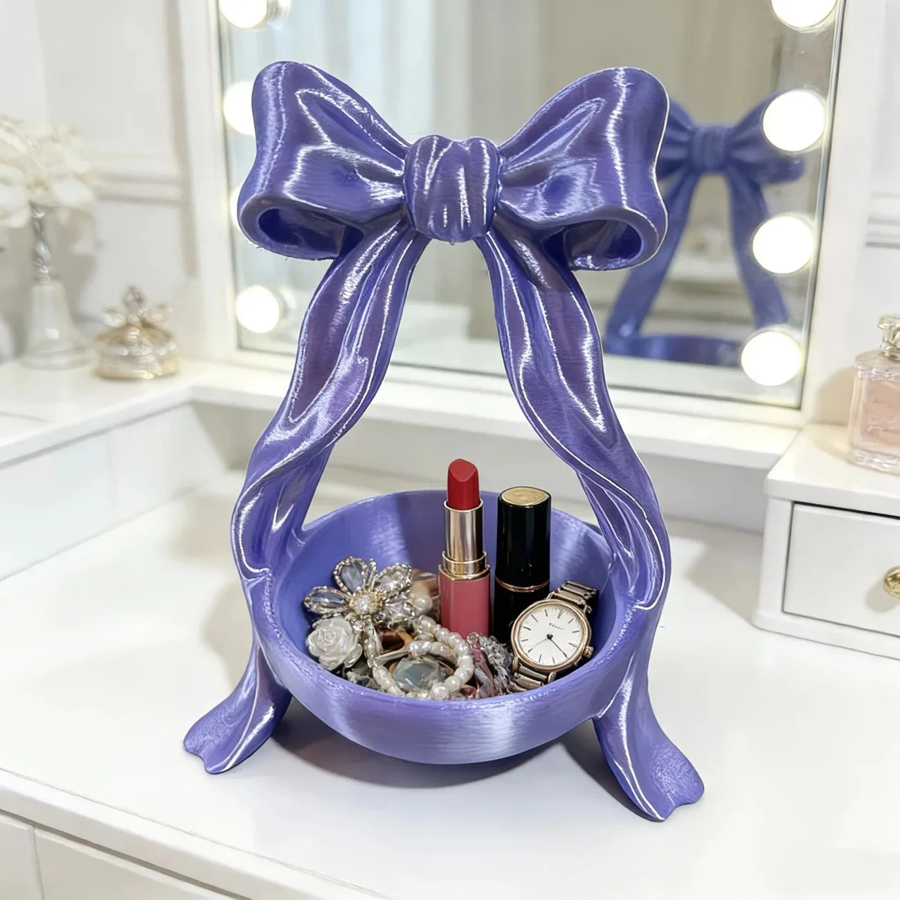 3D Printing Bow-Shaped Storage Tray INS Lolita-Style Princess Dress Makeup Brush Pen Holder Desktop Cosmetic Jewelry Storage Box
