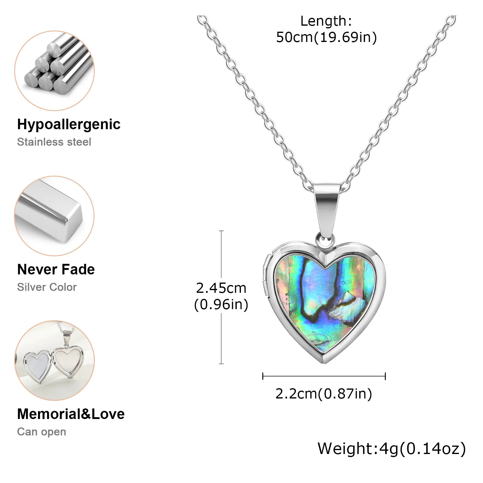 Light Heart Locket Pendants for Women Men Openable Photo Frame Glossy Stainless Steel Necklaces Family Love Collar