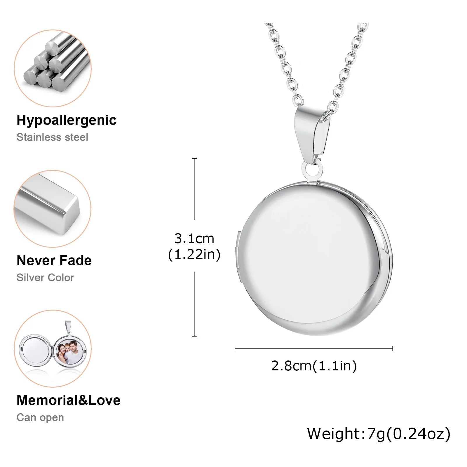Light Heart Locket Pendants for Women Men Openable Photo Frame Glossy Stainless Steel Necklaces Family Love Collar