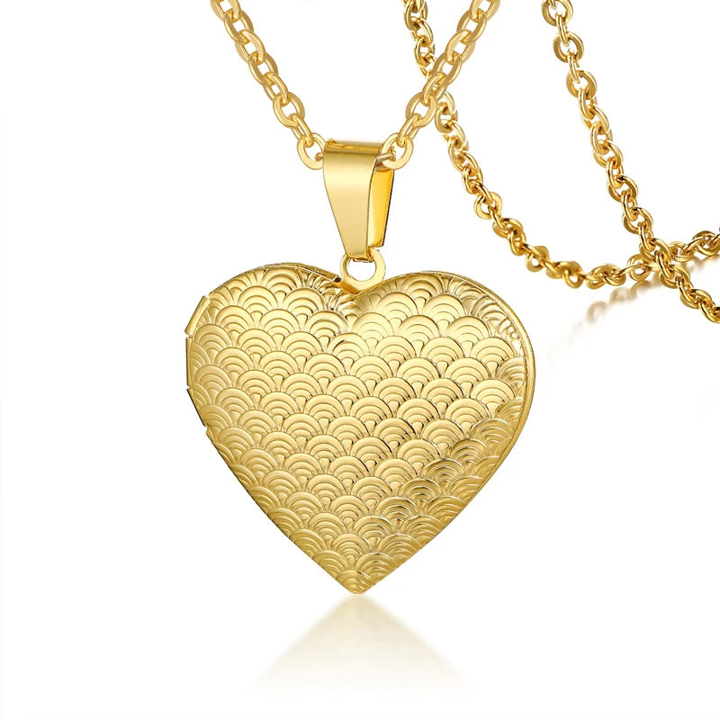 Light Heart Locket Pendants for Women Men Openable Photo Frame Glossy Stainless Steel Necklaces Family Love Collar