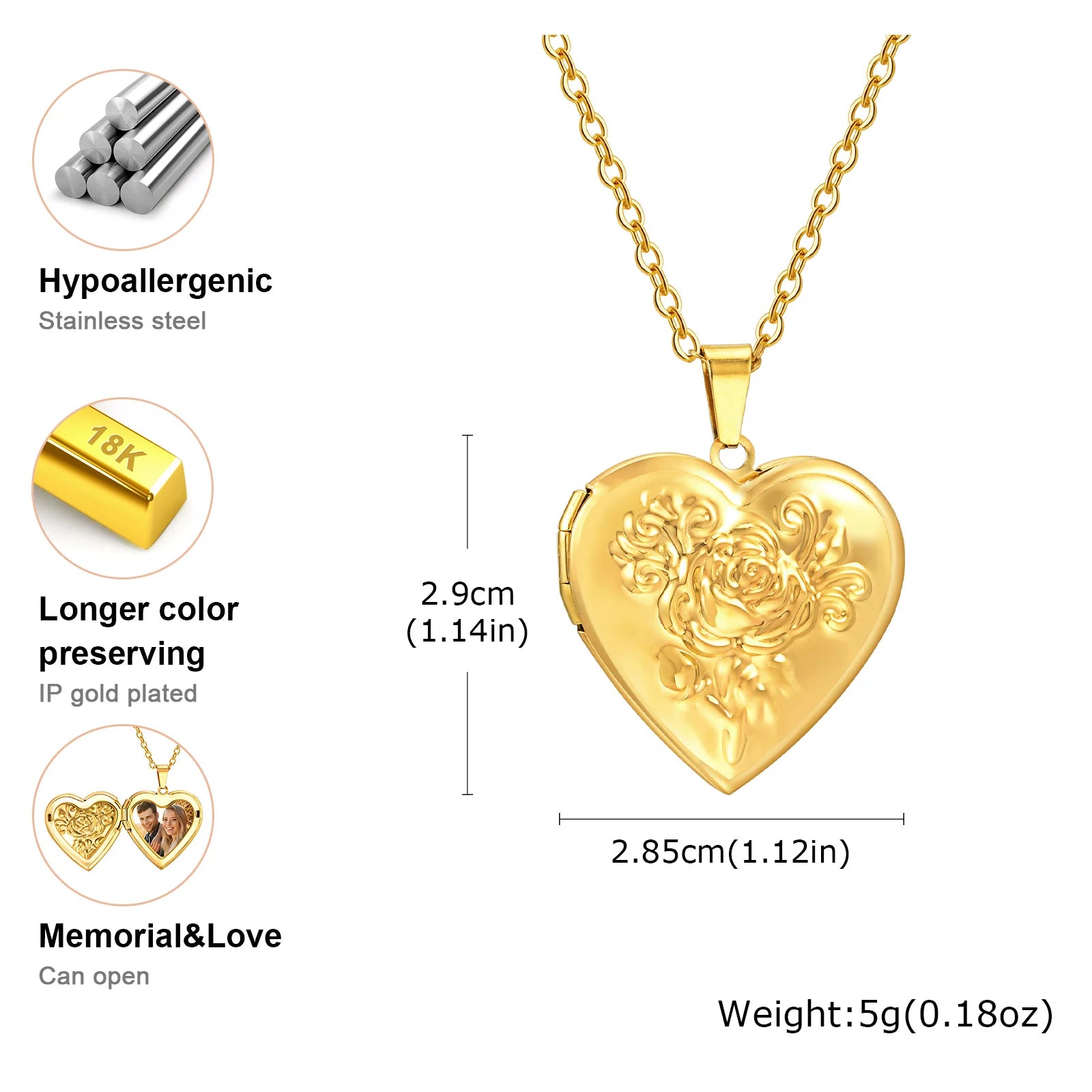 Light Heart Locket Pendants for Women Men Openable Photo Frame Glossy Stainless Steel Necklaces Family Love Collar