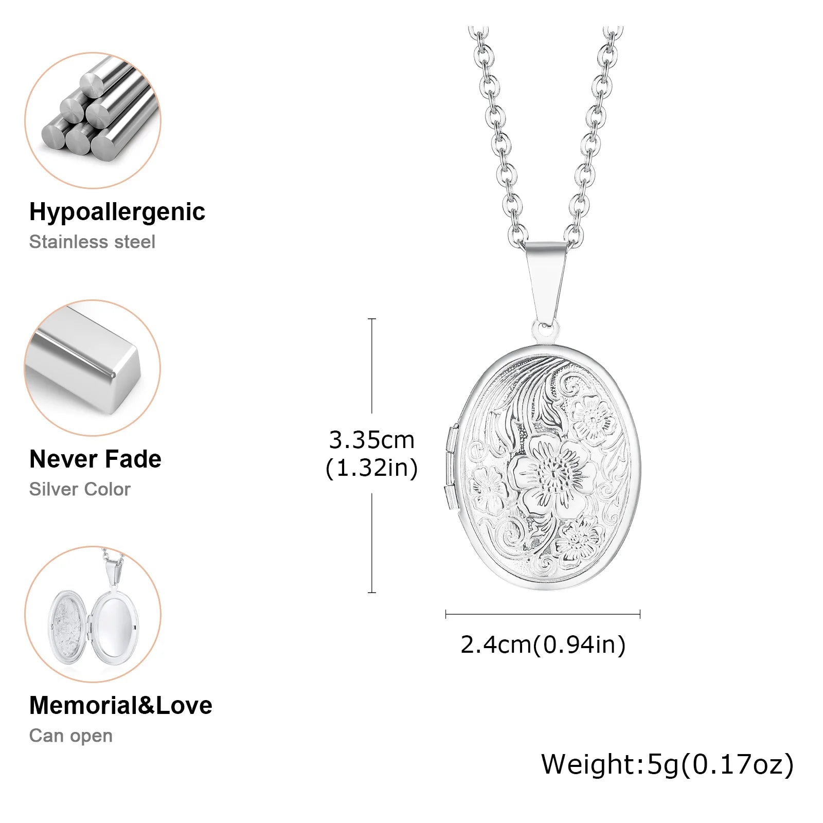 Light Heart Locket Pendants for Women Men Openable Photo Frame Glossy Stainless Steel Necklaces Family Love Collar