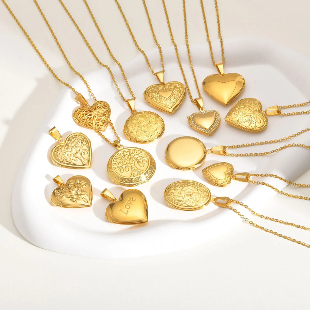 Light Heart Locket Pendants for Women Men Openable Photo Frame Glossy Stainless Steel Necklaces Family Love Collar